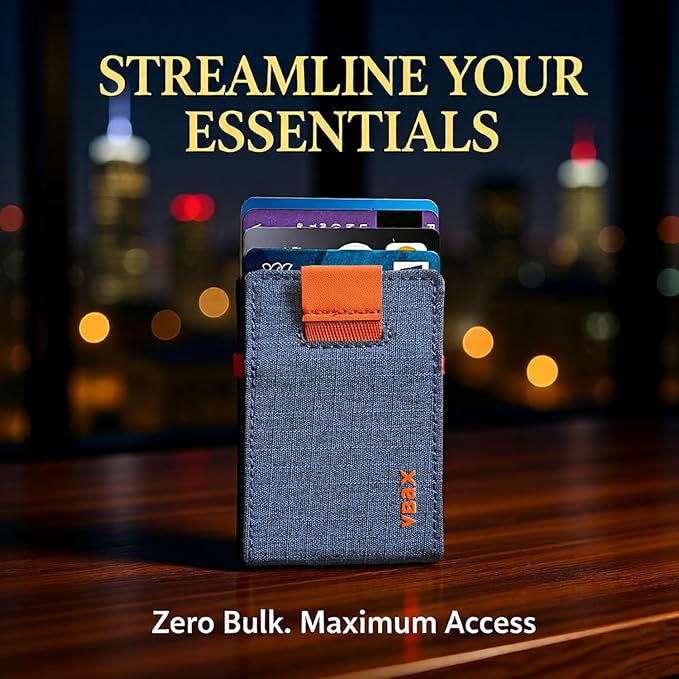RFID Minimalist Slim Wallet for Men and Women, Holds Up to 12 Cards, Cash, Key Thin and Lightweight Credit Card Holder (Blue Microfiber – Ember Edition)