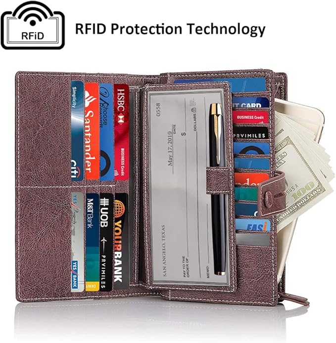 FT FUNTOR Women's Big Fat RFID Blocking Wallet Leather Zip Around Clutch Large Phone Organizer Wristlet