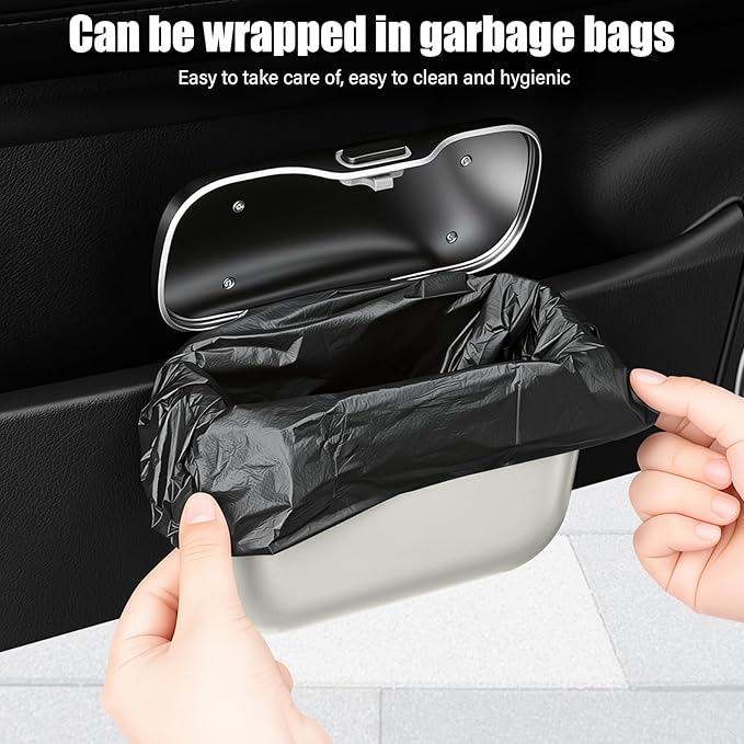 UYYE Car Trash Can, Car Garbage Bin with Lid & Handle - Leak-Proof Mini Trash Can for Car, Truck, SUV - Essential Car Accessories for Organization (White)