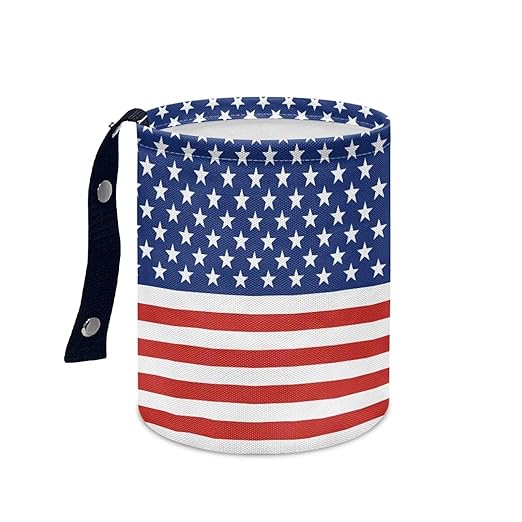 America Flag Star Stripes Multifunctional Console Basket Rubbish Bin Portable Car Waste Basket Container Waterproof Auto Storage Box Travel Accessories