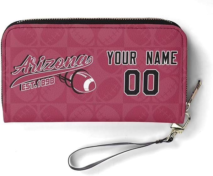 Custom Sports Team Zip Organizer Wallet-Personalized PU Leather Wristlet Wallet with Name Number,Multi-Card Slots,Wrist Strap,Fan Gift for Men Women.