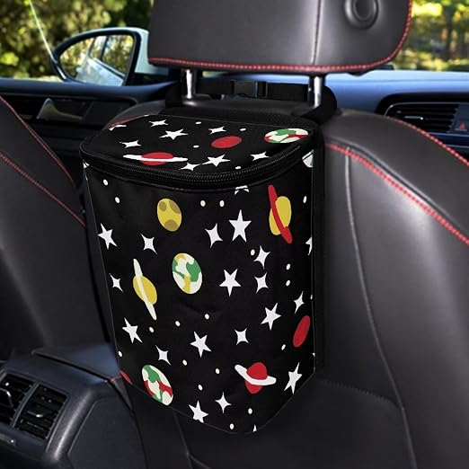 Car Rubbish Storage Reusable Car Trash Can for SUVs Vans, Cars Trash Bag Bin Hanging Automotive Sedan Garbage Cans Leak Proof Vehicle Trash Can, Planet Star