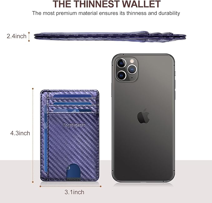 Front pocket thin wallet for Men Women RFID Blocking Credit Card Holder Card Cases Slim Minimalist wallet with Gift Box (1, Carbon Fiber Blue)