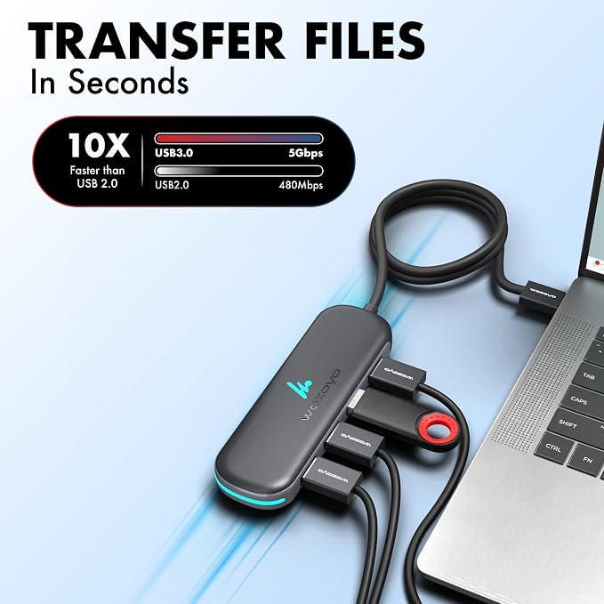 USB A to 4 Port Wozoyo USB 3.2 Hub, 4X USB 5Gbps, Data Transfer Speed Upto 5Gbps and 30cm Cable, Multiport USB Splitter for Laptop and Desktop, Plug and Play, Compact and Portable USB Expansion Hub