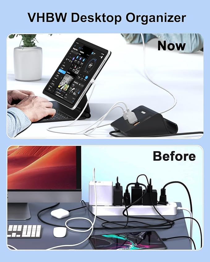 USB C Charging Station 35W, VHBW 6 Port 3A and 3C(1Port *USB-C PD20W Fast) Desktop Fast Charging Station for iPhone 14/13/12,Samsung Galaxy S23/S22/S21,etc