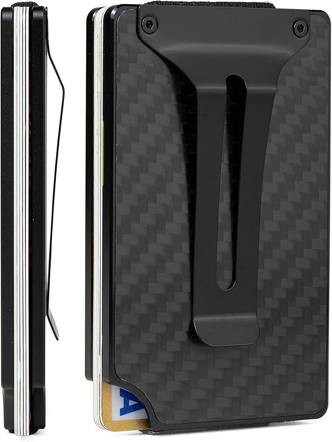 Slim Wallet for Men,RFID Blocking Minimalist Metal Wallet, Money Clip/Cash Holder, Front Pocket Aluminum Credit Card Holder, Ideal Gift for Men,Carbon Fiber