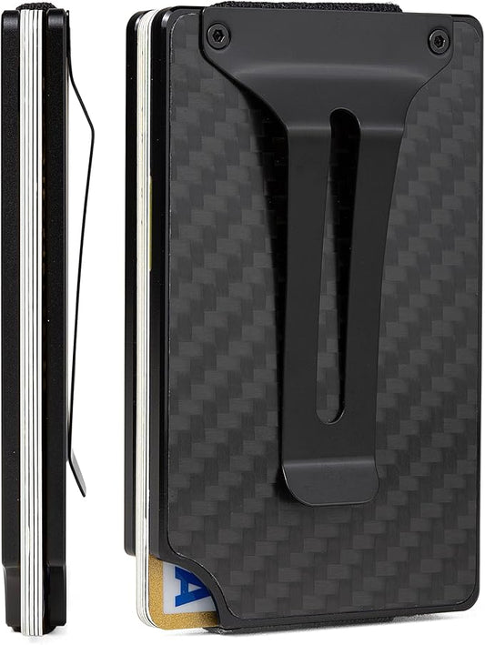 Slim Wallet for Men,RFID Blocking Minimalist Metal Wallet, Money Clip/Cash Holder, Front Pocket Aluminum Credit Card Holder, Ideal Gift for Men,Carbon Fiber