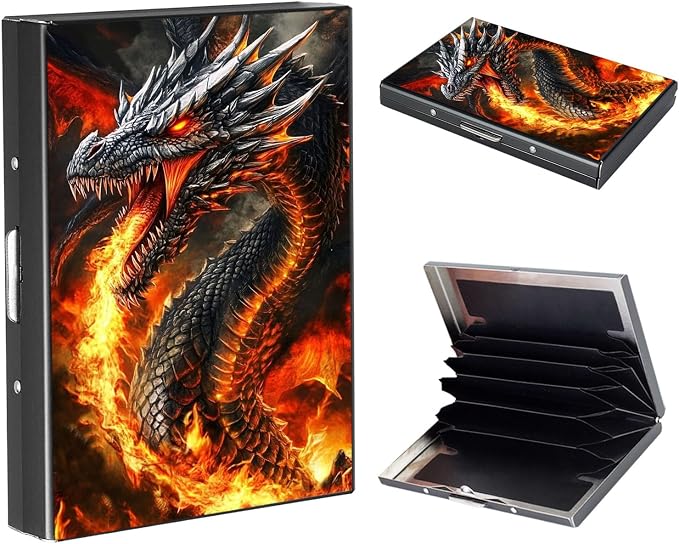 RFID Metal Wallet Credit Cards Holder Slim Mini Business Card Holder Metal ID Case Gift for Men Women,Fierce Dragon