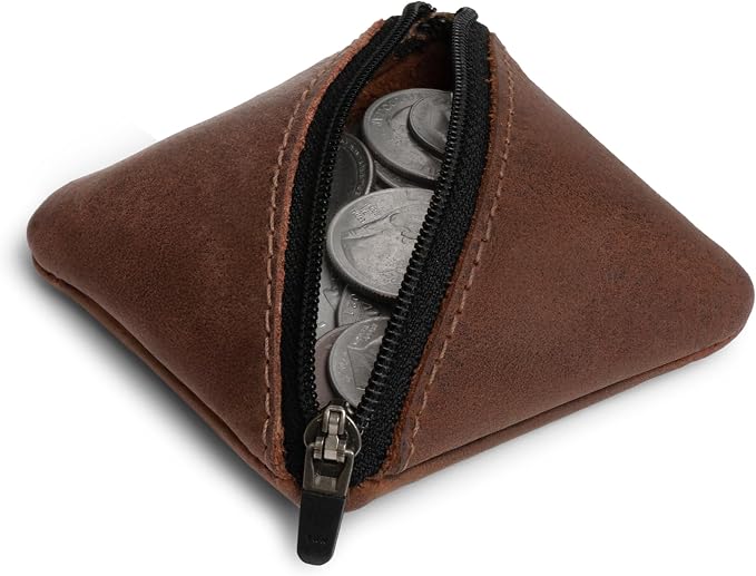 Hide & Drink, Slash Zippered Pouch, Change Holder, and Storage for Pocket and Purse Organization with Zipper, Full Grain Leather, Handmade (Bourbon Brown)