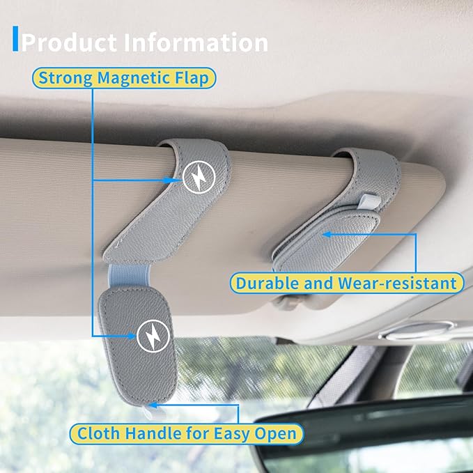 Yuoyar 2 Packs Magnetic Sunglass Holder for Car Visor - Universal Sunglasses Clip for Different Size Eyeglasses - Convenient Interior Car Accessories (Blue)