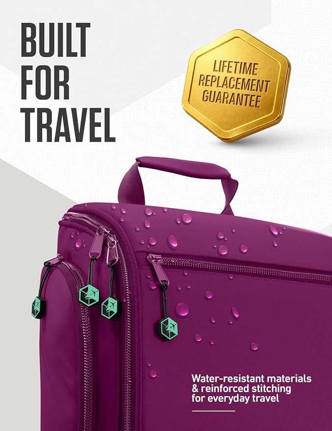 VENTURE 4TH Hanging Travel Toiletry Bag for Women & Men – Large Toiletry Organizer with 18 Compartments, Removable TSA Pouch, Travel Wash Bag for Toiletries, Makeup & Shaving Kit (Purple/Mint)