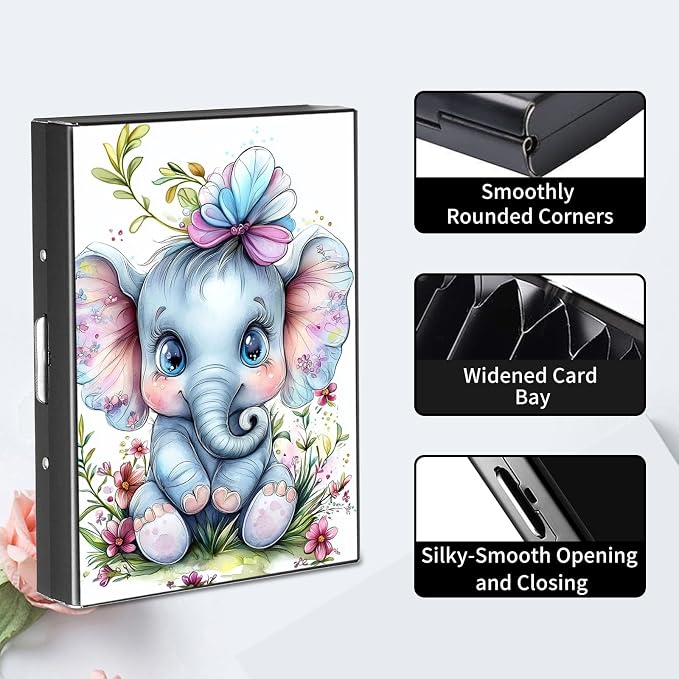 RFID Metal Wallet Credit Cards Holder Slim Mini Business Card Holder Metal ID Case Gift for Men Women,Baby elephant