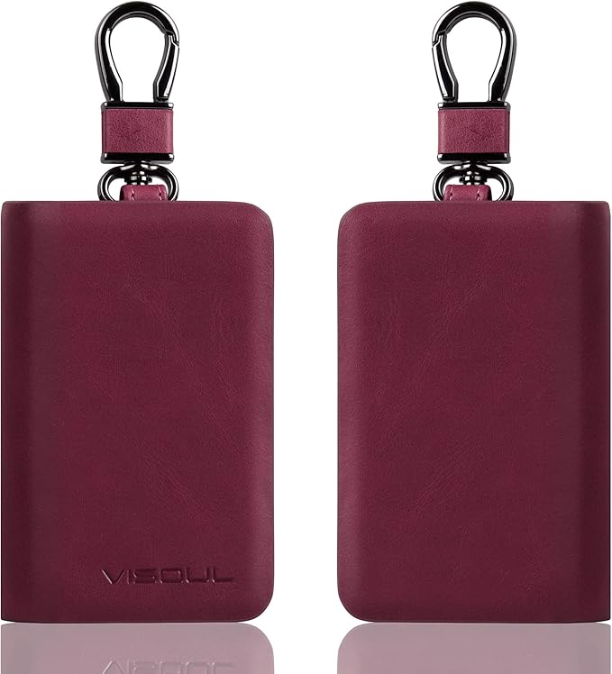 VISOUL Car Key Case Holder Double Zipper, Leather Car Smart Key Fob Case with Keychain for Men and Women