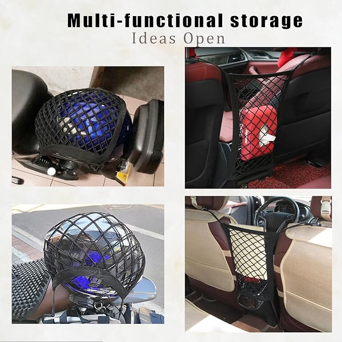 2PCS Dog Car Net Barrier, Dog Net for Pet Netting for Car with Stretchable Storage Bag Universal for Cars Black High Elastic Double Layer Motorcycle Cargo Nets(11.2 * 9.8in)