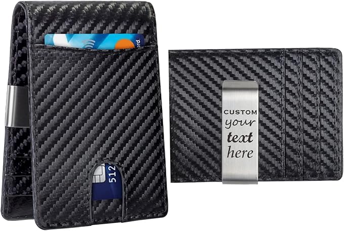 kullder Mens Custom Wallet Slim Engraved Wallets with Clip Personalized Gifts for Him RFID Blocking Bifold Pocket Wallet Card Holder for Men Huaband Boyfriend Dad Son Gift for Men