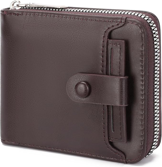 Zipper Wallet for Men Leather Bifold Pocket Wallets RFID Blocking Zip Coin Credit Card Wallets -Big Capacity For Travel