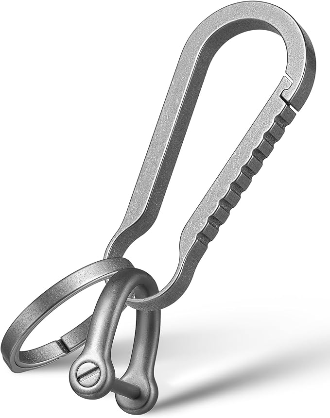 FEGVE Titanium Key Chain Clip with Side-Pushing Key Ring & 2/3inch D Ring for Car Fob Keys