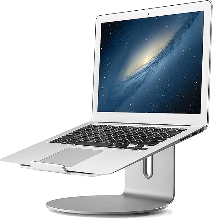 POUT E4 - Laptop Stand with 360 Rotating Base & Built-in Cable Ring — Ergonomic Aluminum Computer Riser for Laptop 10 to 17 Inches — for Apple Mac MacBook Air Pro HP LG Dell Sony