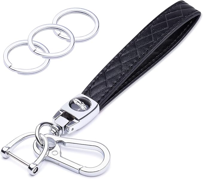 Wisdompro Microfiber Leather Car Keychain, Universal Key Fob Keychain Leather Key Chain Holder with 3 Keyrings and 1 Screwdriver for Men and Women - Black