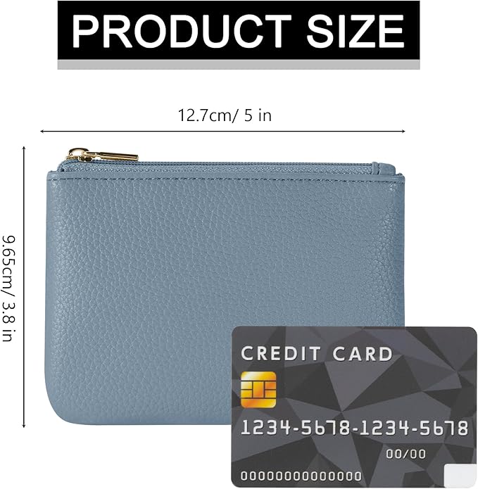 Chelmon PU Leather Coin Purse Pouch Change Holder Small With Zipper for Men Women 2 PCS Set (Blue&Light Green)