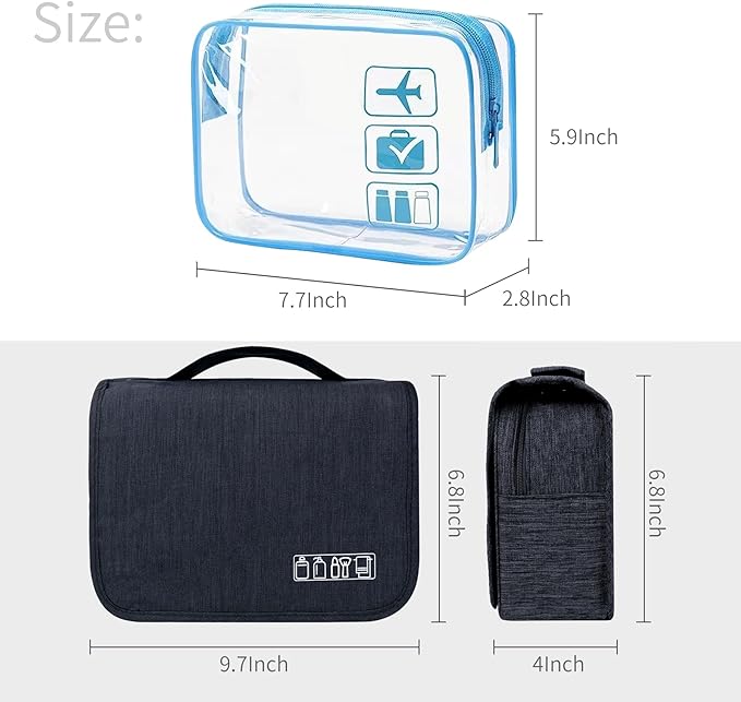 Large Capacity Toiletry Bag Travel Bag with Hanging Hook for Men and Women Waterproof Travel Cosmetic Bag Bathroom Bag,with TSA Approved Zippers Clear Travel Makeup Bag Carry-on