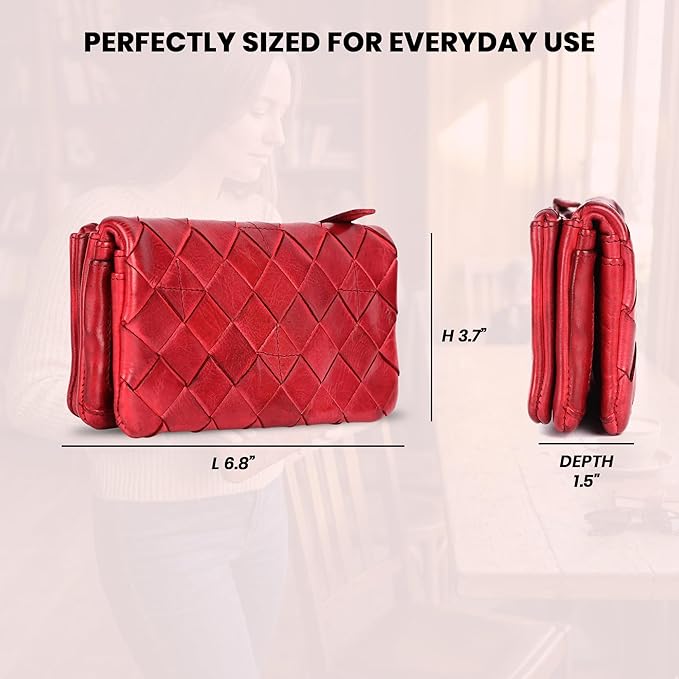 Genuine Leather Wallets for Women, Small Wallet for Ladies Zipper Coin Purse Credit Card Holder with Strap (VL-167-RED)