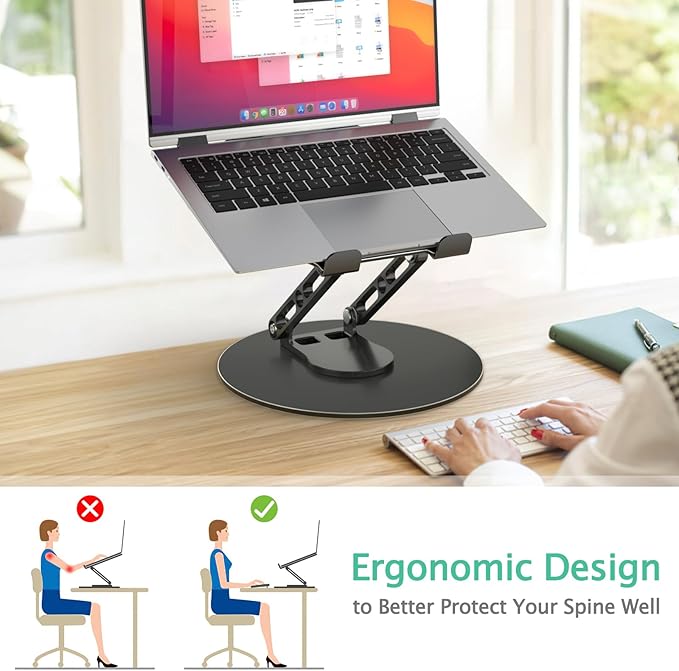 Laptop Stand for Desk Adjustable Computer Stand with 360 Rotating Base Ergonomic Laptop Riser Mount for Desk Foldable Protable Computer Desk Fits with MacBook Pro Air, Round Black