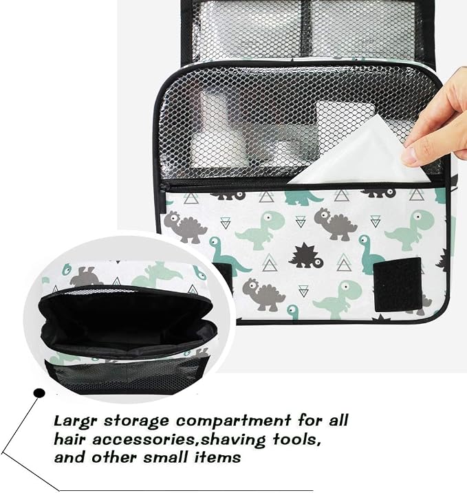 senya Hanging Travel Toiletry Bag Kit Makeup Case Cosmetics Organizer for Men Women (Dinosaur Grey)