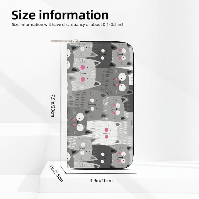 Cat Pattern Wallet for Men Women Elegant Long Clutch Zip Around Travel Leather Coin Purse Large Capacity Credit Card Holder Handbag
