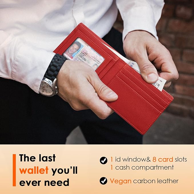 RUNBOX Wallet for Men Slim Leather Bifold RFID Blocking Minimalist Front Pocket Design with Gift Box