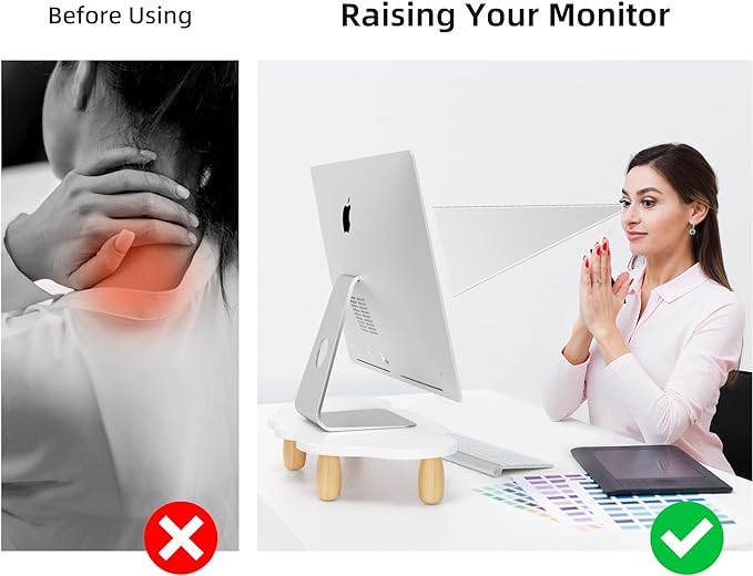 AFOOYO Monitor Stand Riser, Cloud-Shaped Sturdy Wood Computer Monitor Riser, Laptop Monitor Stand+Bear Charger Stand Silicone Dock Holder for Apple Watch Series