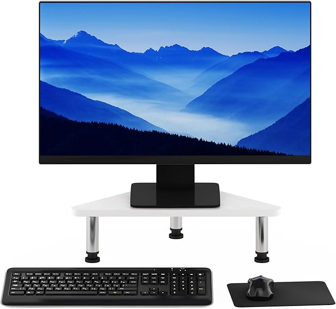 Furinno Turn-N-Tube Corner Monitor Riser Stand, White Oak, Stainless Steel Tubes