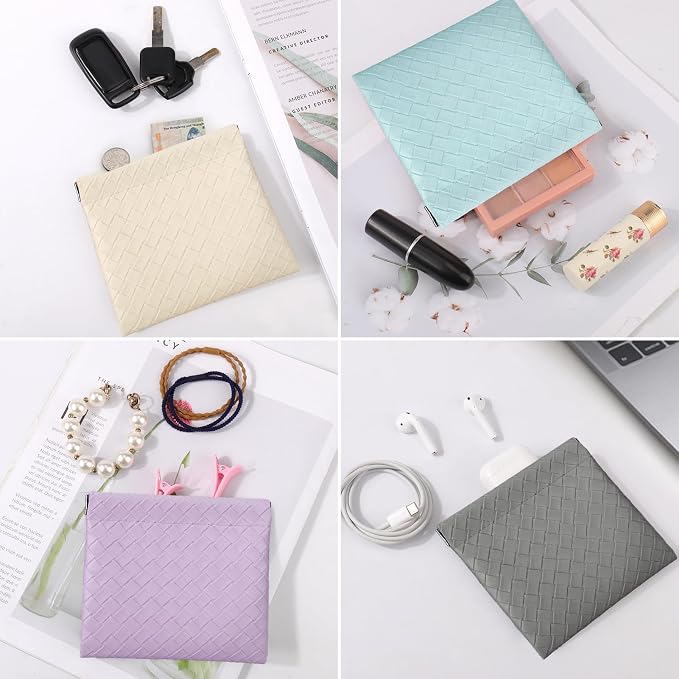 BUSOHA 4 PCS Small Makeup Bag for Purse - Mini Portable Cosmetic Bags for Women, Weave Coin Purse Lipstick Cosmetic Accessories Organizer, Small Travel Kit Storage Pouch