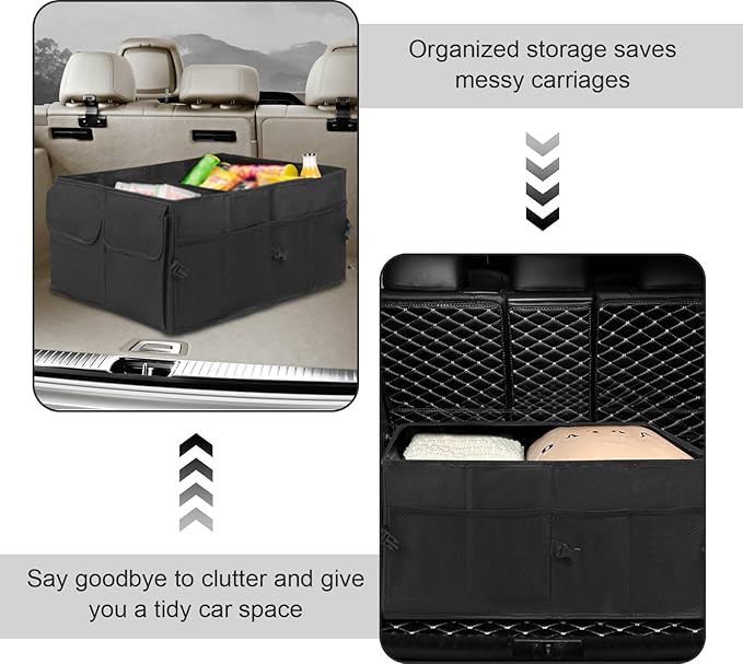 Car Trunk Organizer, Storage Organizer Large Capacity Design Waterproof 600D Vehicle Storage Box, Multifunctional Foldable Automotive Space Divider Accessories, Universal for Most Cars (Black)
