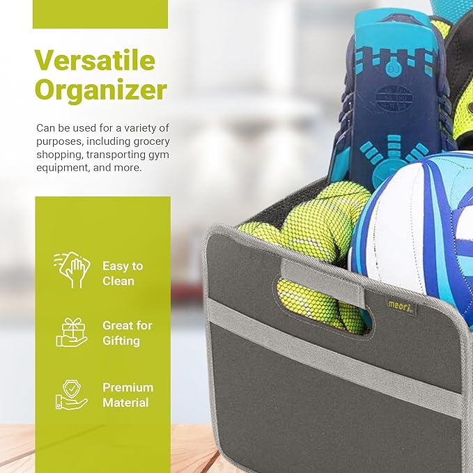 meori Large Trunk Organizer for Groceries Collapsible Granite Grey Storage Car SUV 2 Compartments