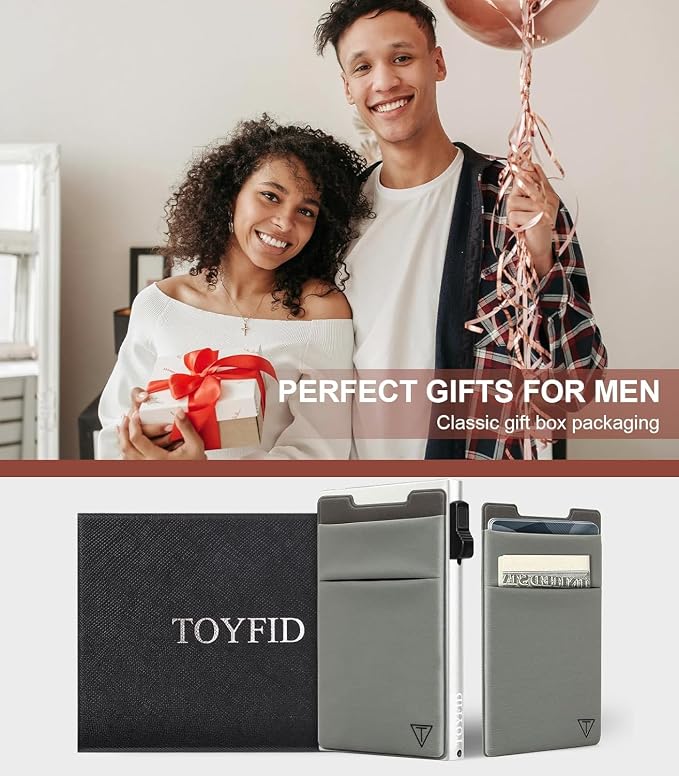 TOYFID Credit Card Holder Wallet for Mens - Metal Slim Minimalist Cards Holder with Stretch Money Pocket - RFID Blocking&Ultralight Small Wallet