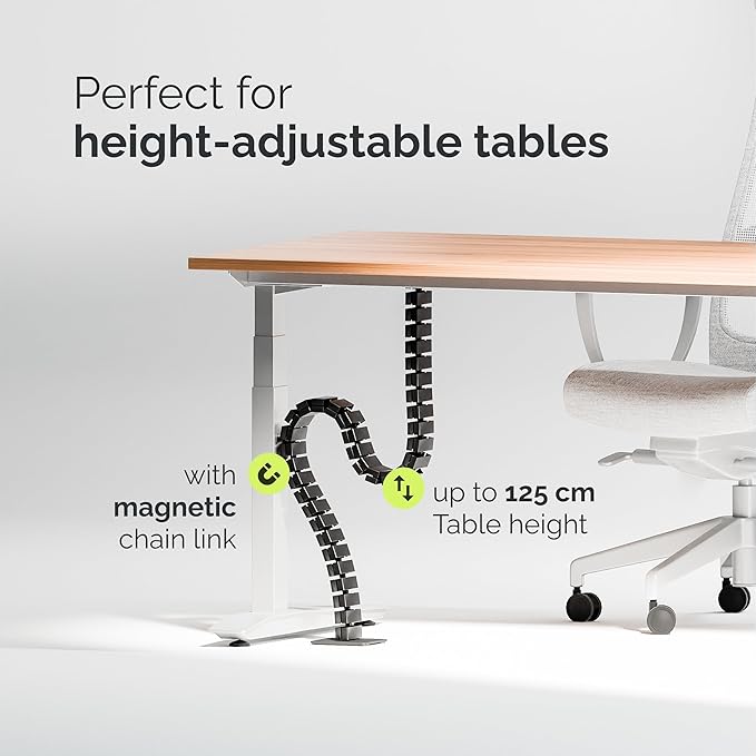 VALU Cable Management Spine – 49 Inch Cable Organizer for Height-Adjustable & Fixed Desks – Sturdy & Flexible with Magnetic Link – Cord Management System Under Desk with Steel Base & Non-Slip Pads