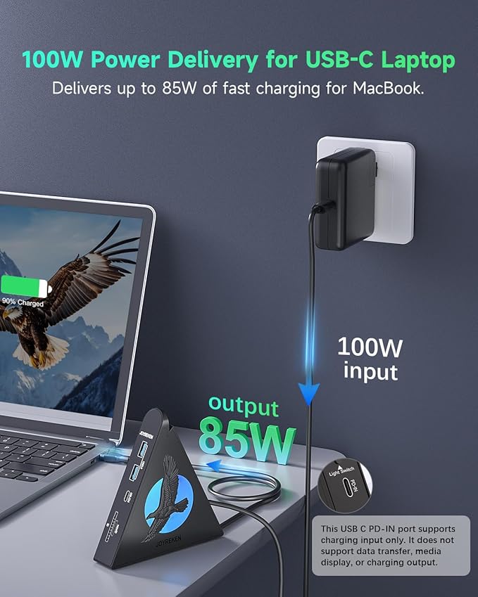 USB C Hub, 8-in-1 Type C Hub with 4K HDMI, 100W Power Delivery, 5Gbps USB-C, 3xUSB-A 3.0, SD/TF Card Reader, RGB Lighting, Dock for MacBook Air/Pro, iPad, iPhone17, Surface, XPS, etc.