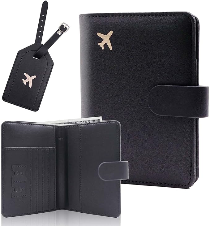Melsbrinna Rfid Passport Holder for Travel women/Men Set Travel Suitcase Tag, Cute Passport Wallet Rfid Blocking Card Slots, Rfid Passport Cover/CaseTravel Wallet (new black)