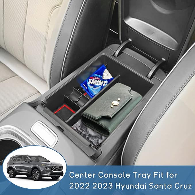 POSAID Center Console Organizer for 2022 2023 2024 Hyundai Santa Cruz Center Console Armrest Tray for 2022 Hyundai Tucson NX4 Storage Box Insert Tray with Coin Holder, Red Trim