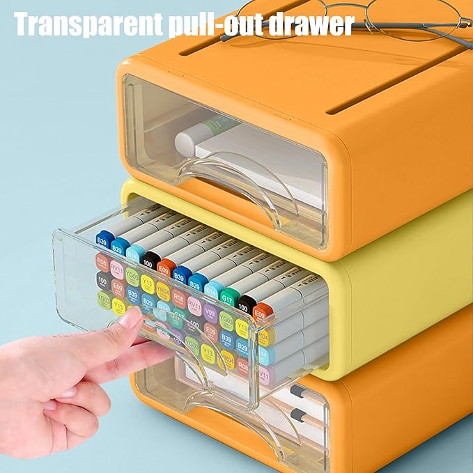 Desk Organizer with Drawers, Stackable Storage Drawers with Compartments Desktop Organization for Office Supplies, Makeup, Pencils, Tape, Erasers, Paperclips, Chargers (2S1M)