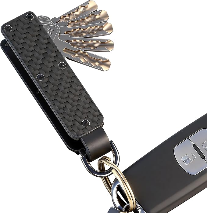 Key Organizer – Minimalist Metal Key Holder for 1-5 Keys, Compact Keychain with Clip, Noiseless & Sleek Design for Men and Women (Carbon Fiber)
