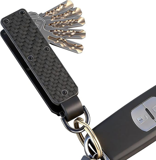 Key Organizer – Minimalist Metal Key Holder for 1-5 Keys, Compact Keychain with Clip, Noiseless & Sleek Design for Men and Women (Carbon Fiber)