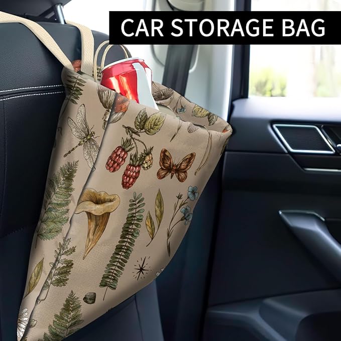 Car Trash Can, Cute Car Trash Bag, Hanging Car Organizer and Storage Bag, Trash Bin for Car Accessories, Vehicle, Travelling, Camping Cute Boho Mushroom