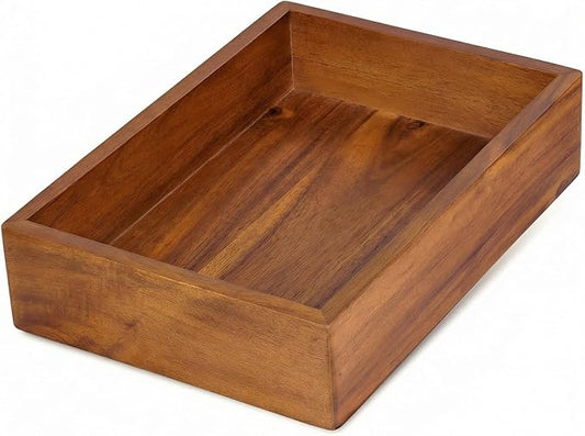 Demigo Acacia Wood Desk Organizer Tray - 9.5x6.7x2 Inch Letter & Stationery Holder for Office, Entryway, Desktop - Natural Wood Catchall for Pens, Mail, Keys