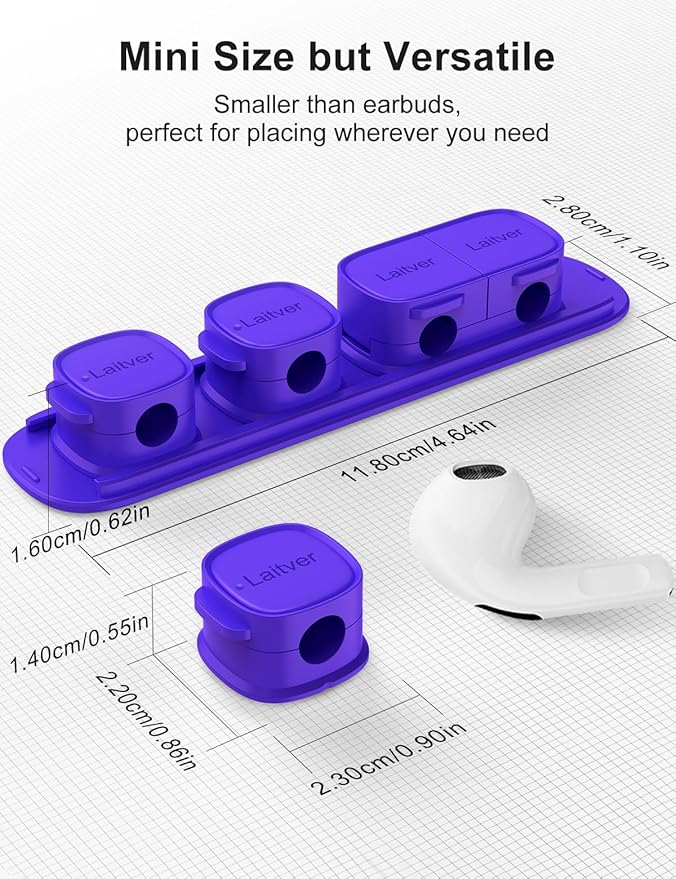 6 Pack Magnetic Cable Clips [1s Open/Lock], Laitver Cord Organizer Holder Strong Adhesive Desk Cable Management- Organize Charging Cords Neatly for Home, Office, Car,Desk, Nightstand-Dark Blue