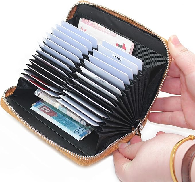 boshiho RFID Blocking 24 Slot Credit Card Holder Wallet Real Leather Multi Card Organizer Wallet with Zipper