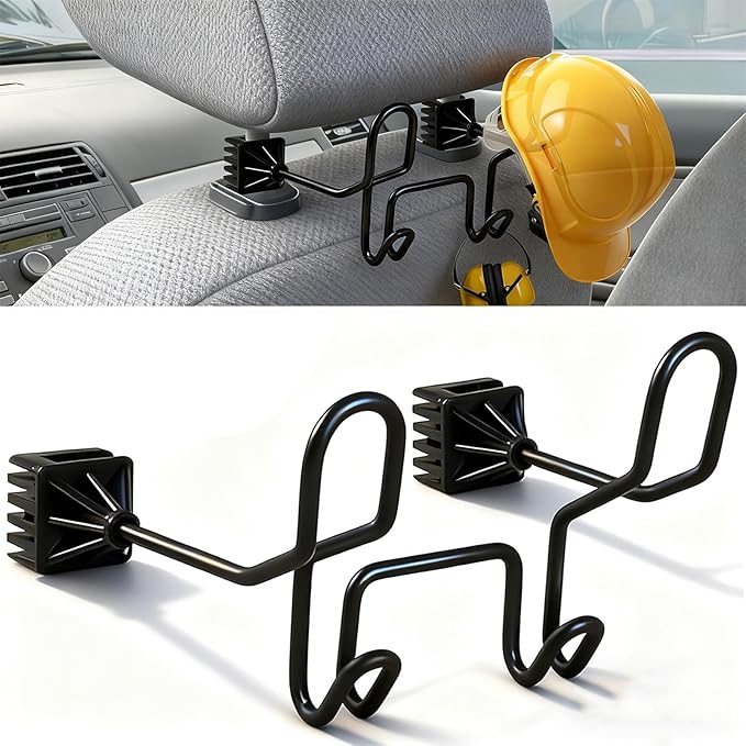 Hard Hat Holder for Truck Seat (1-Pack) - Heavy Duty Car Seat Hook Organizer for Construction, Safety Vest & Caps | Fits Trucks/SUVs/Cars