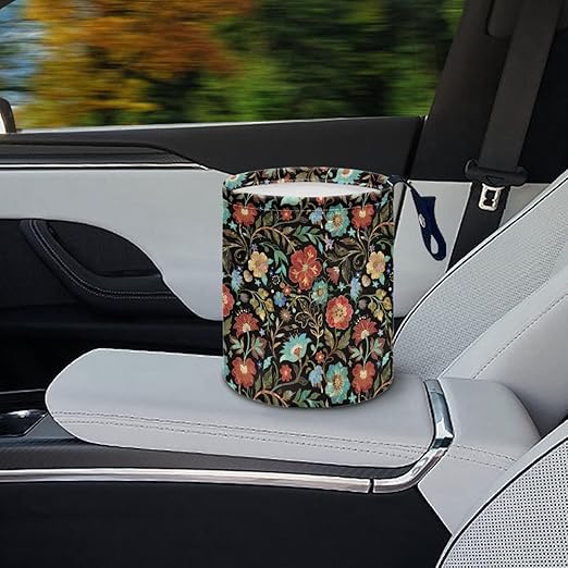 Car Rubbish Bin Portable Waste Basket Can Foldable Auto Waste Storasge Bag Holder with Adjustable Strap for Camping, Travelling, Picnic, Plum Blossom