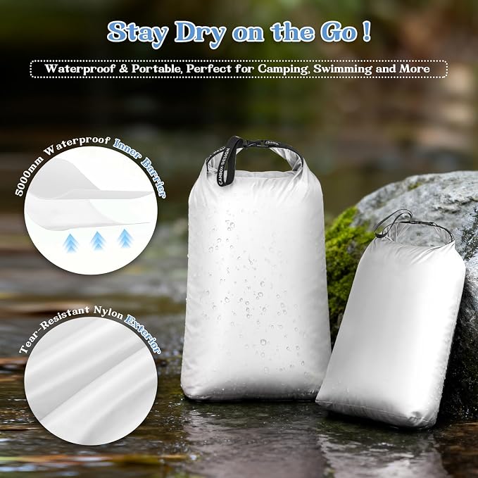 2-Pack Waterproof Travel Laundry Bags, Wet Dry Organizer to Block Odors & Prevent Suitcase Leaks, Roll-Up Dirty Clothes Pouch for Gym, Swim, Camping & Family Vacations